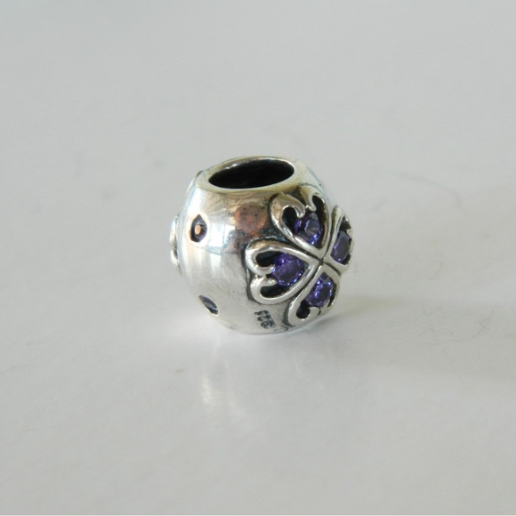 925 Solid Sterling Silver Purple Hearts Charm - Picture 5 of 5